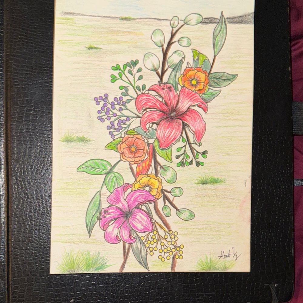 Floral Art Print with Red and Purple Blooms